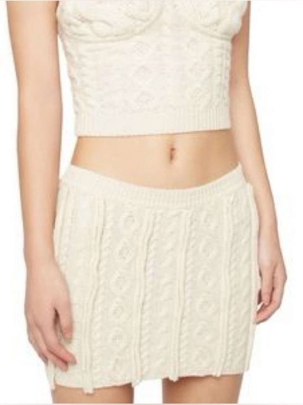 Danielle Guizio Cream Cable Knit Mini Micro Skirt XS *